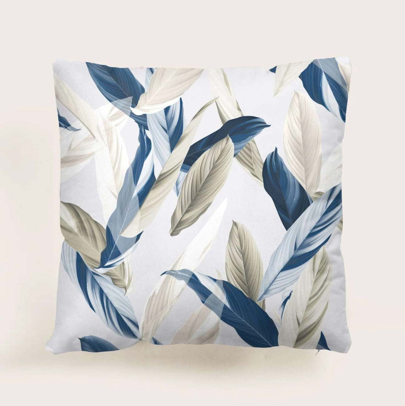 Blue and Gold Leaf Printed Pillow Cover
